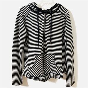 Cable & Gauge Striped Long Sleeve Full Front Zip Closure Hood Sweatshirt Jacket